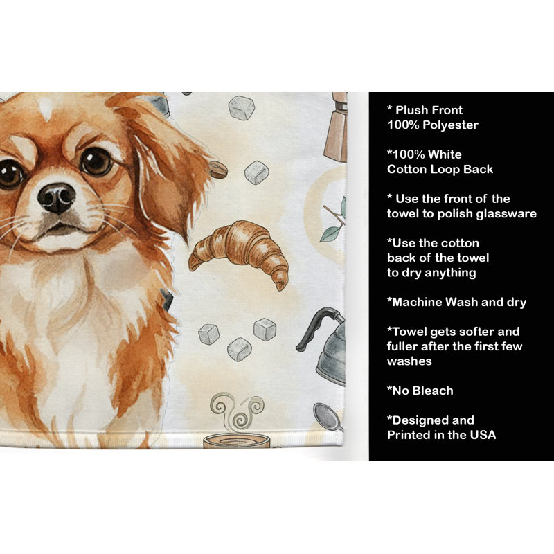 Red Tibetan Spaniel Coffee Bar Kitchen Towel, Red Tibetan Spaniel
