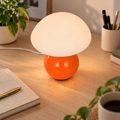 Lampe de table à DEL en céramique de 7 pouces avec abat-jour blanc en forme de champignon pour éclairage de chevet douillet