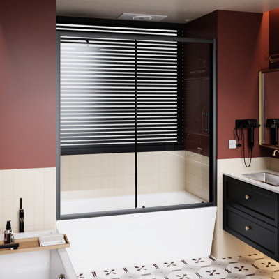 Porte de douche simple coulissante l 60 po x H 62 po, verre trempé de 1/5 po, alliage noir, et construction, porte de verre transparent réversible et étanche, aluminium, poignée en acier inoxydable, fonctionnement silencieux,