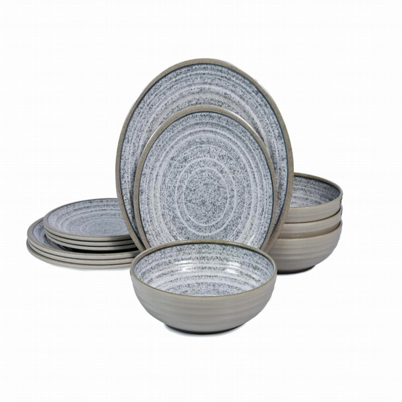 Granite Gray Melamine Dinnerware Set for 4 - 12 Pieces