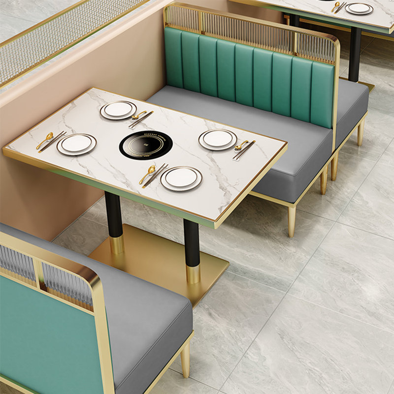 Banc rembourré en similicuir Light Luxury, Aqua / Gris clair