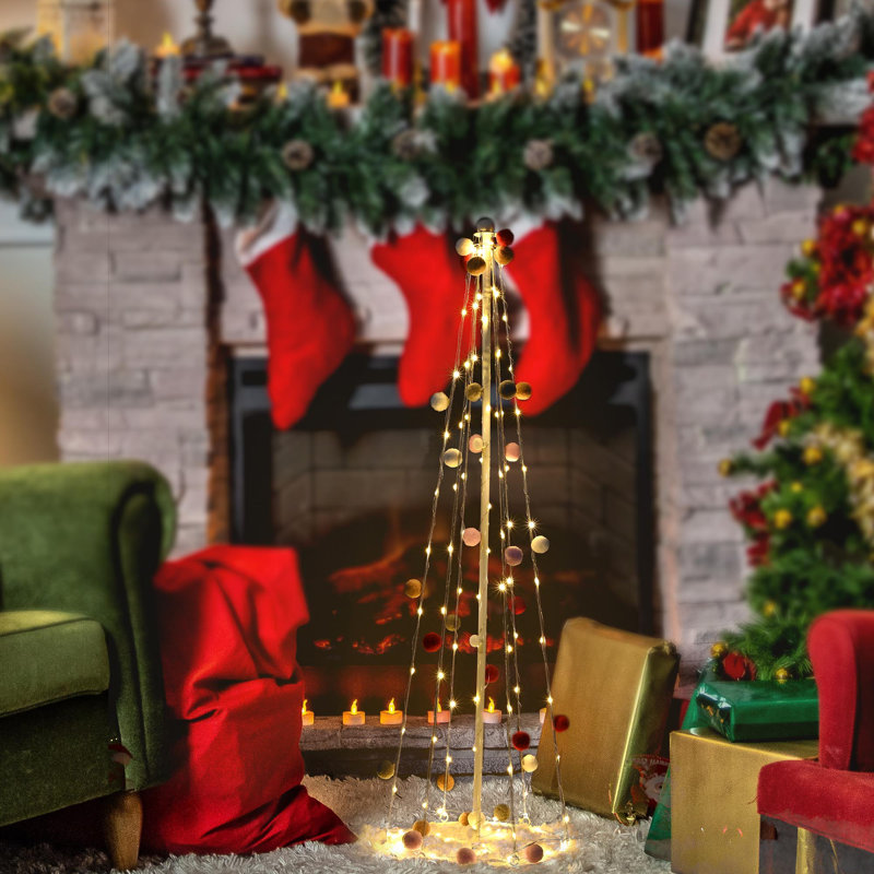 The Holiday Aisle® 3 Ft Christmas Cone Tree LED Light Battery 8 Modes Remote Timer LED String Lights Home Garden Indoor Child Gift