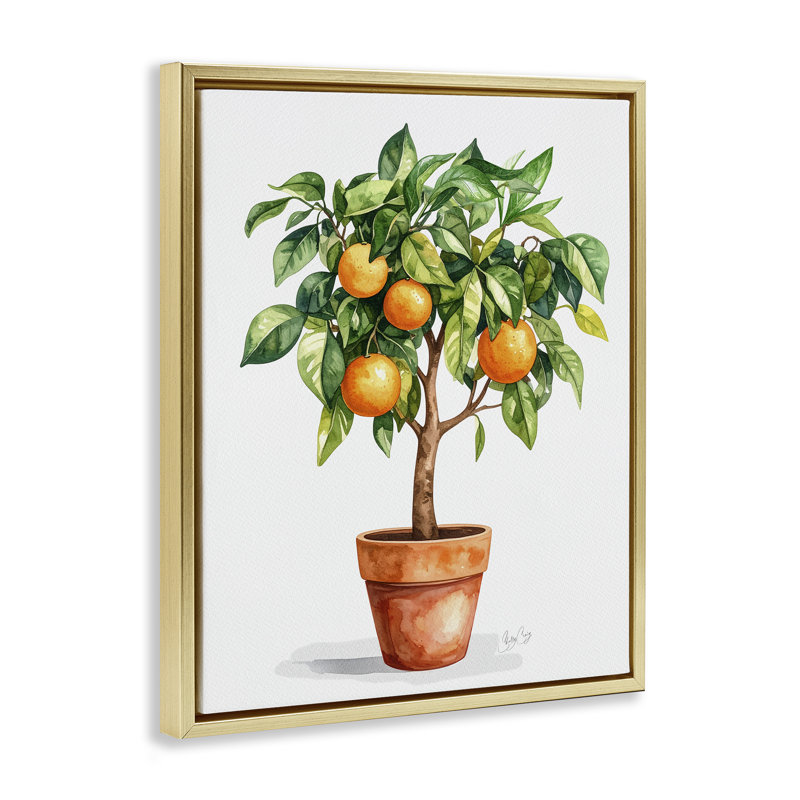 Cadre flottant orange en pot, design par Shelly Craig, H 21 po x l 17 po, Cadre flottant métallique doré