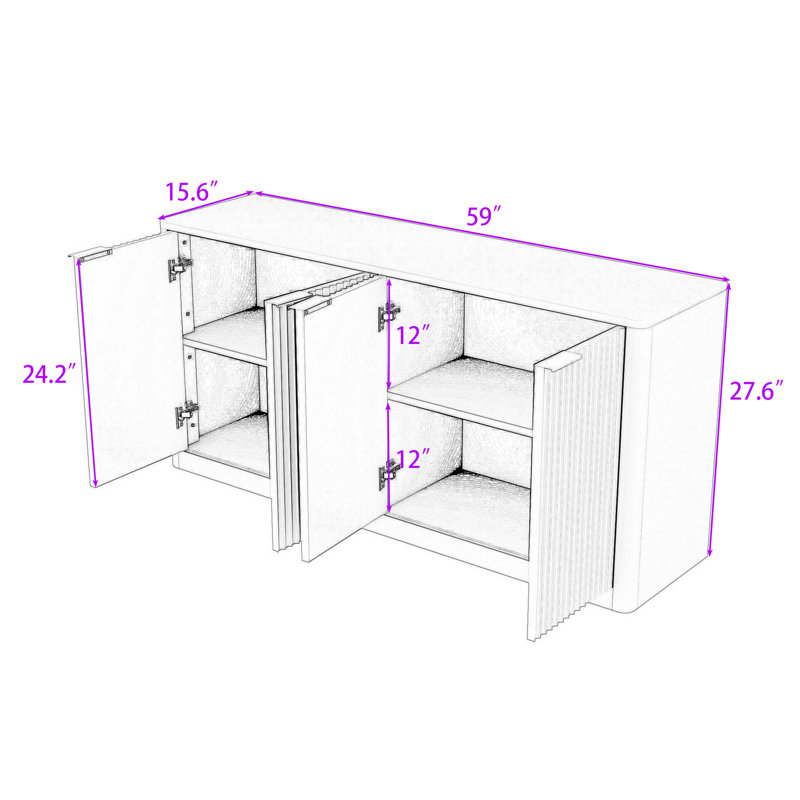 Buffet de rangement moderne avec design Wave - avec beaucoup de rangement, Naturel