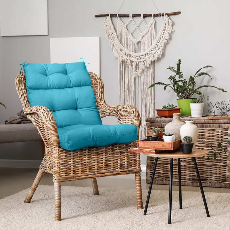 Ensemble de 2 coussins de patio à dossier haut capitonné pour l'extérieur / l'intérieur, bleu