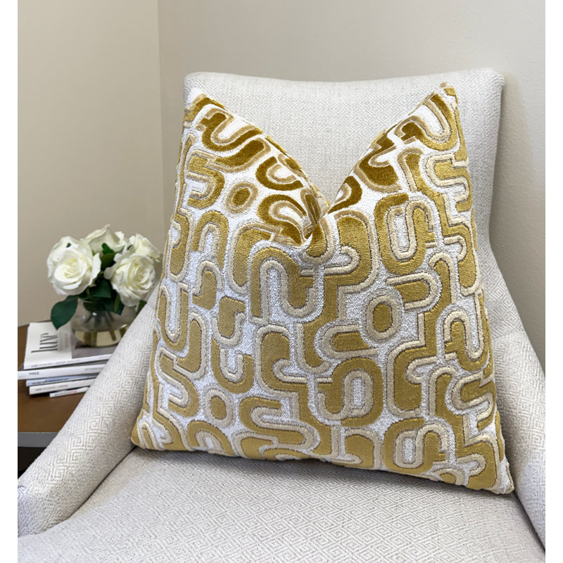 Housse de coussin en velours Retro Graphic, Doré, 22 x 22 po