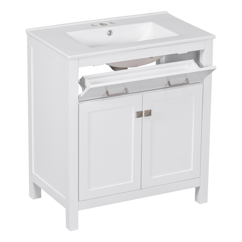 Modern Bathroom Solution, 60" Vanity With Spacious Shelf & Ceramic Sink Vanity, Double Vanities Boards, White