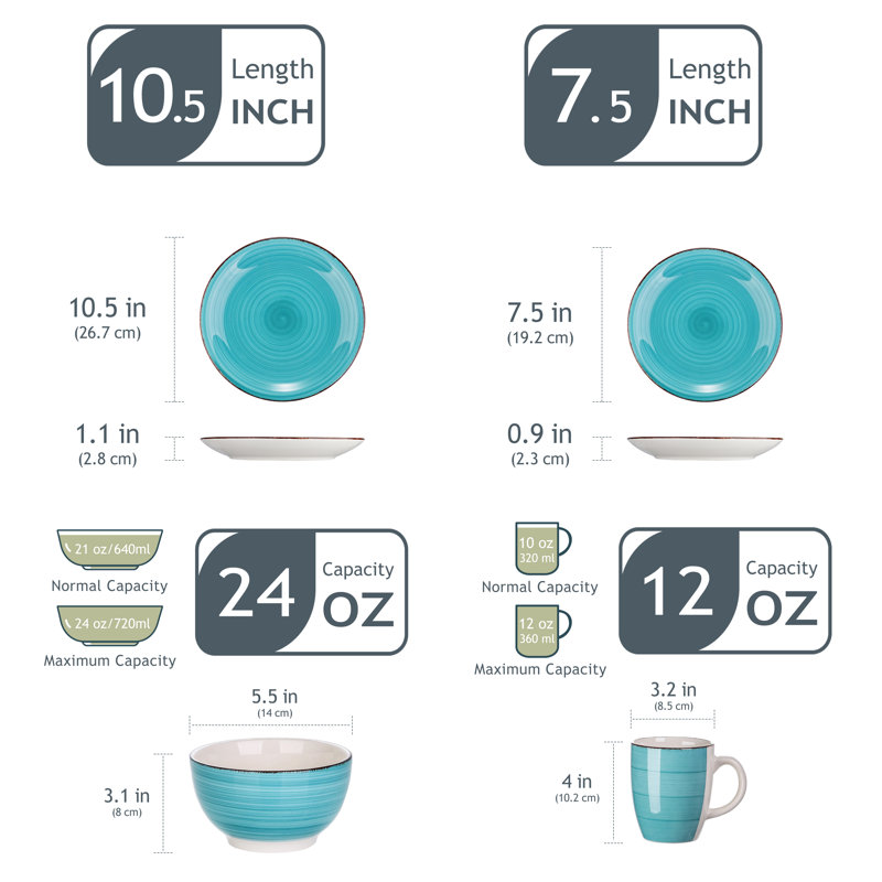 BELLOAER 16 Piece Dinnerware Set, Service for 4, Turquoise