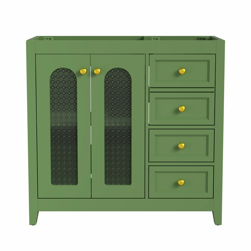 Meuble-lavabo simple 36 po de couleur verte sans comptoir ni lavabo