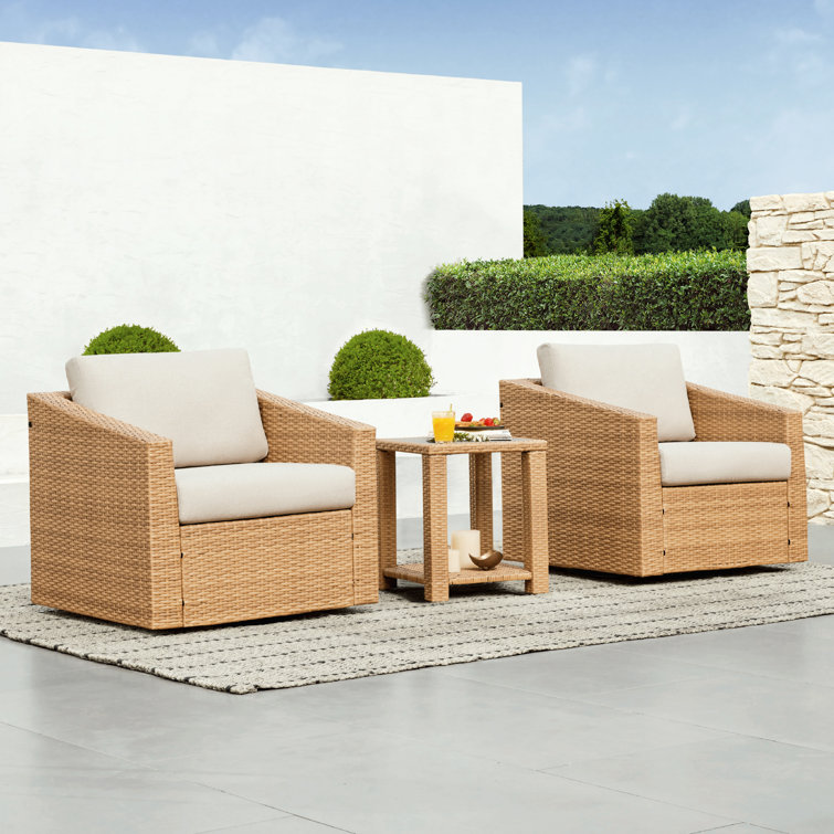 Tiaka 2-Person Swivel Rattan Outdoor Seating Group With Side Table