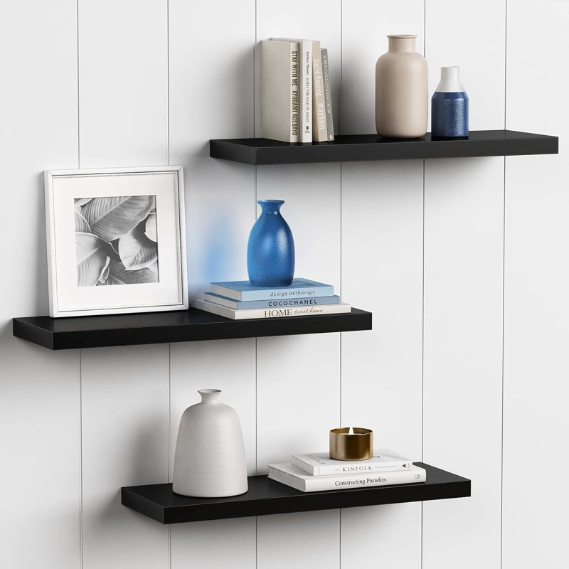 Floating Shelves For Wall - Set Of 3 Large Wall Mounted Shelves With Invisible Brackets, Sturdy MDF Construction, Holds Up To 20 Lbs, Perfect For Living Room, Bedroom, Bathroom, Office, And Closet