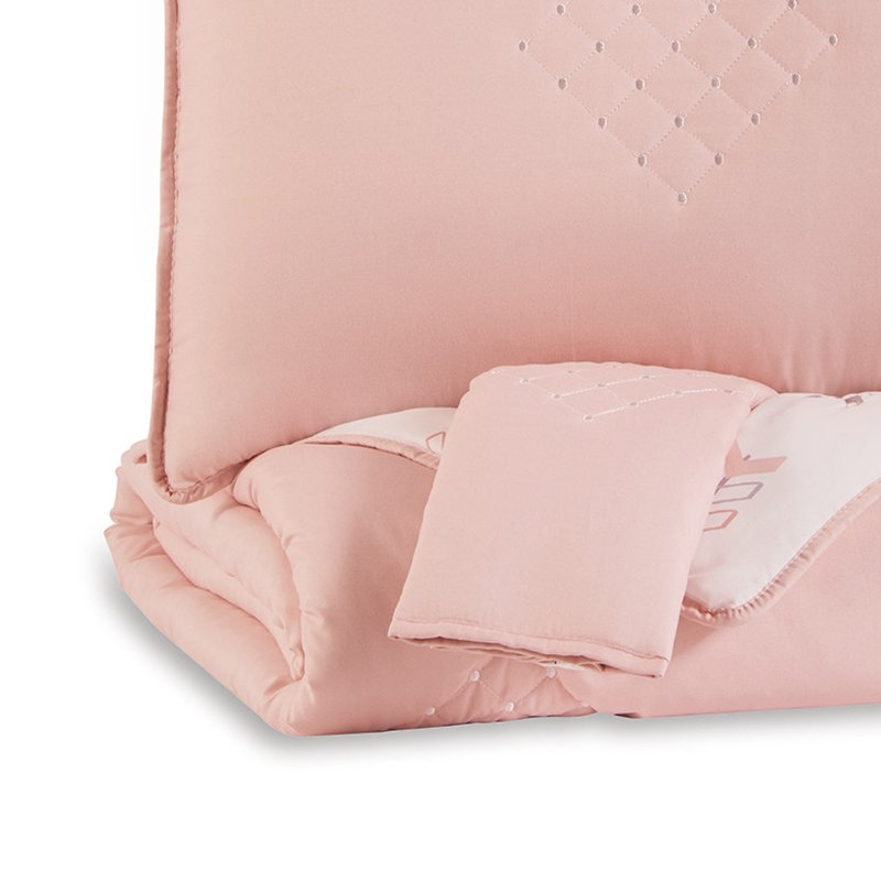 Lexann Pink and White Microfiber Reversible Full Comforter Set