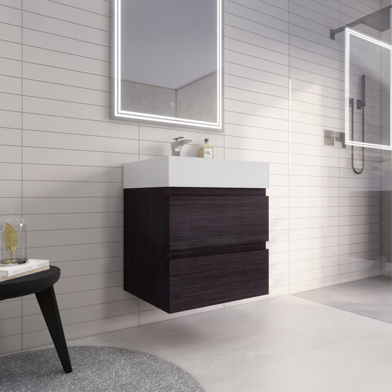 Babajide Bathroom Vanity with Acrylic Top, Dark Gray/Oak