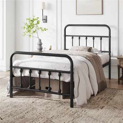 Classic Iron Platform Bed with High Headboard and Footboard