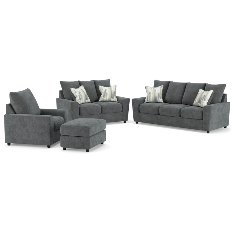 Canapé, causeuse, fauteuil et repose-pieds Stairatt, Gris foncé