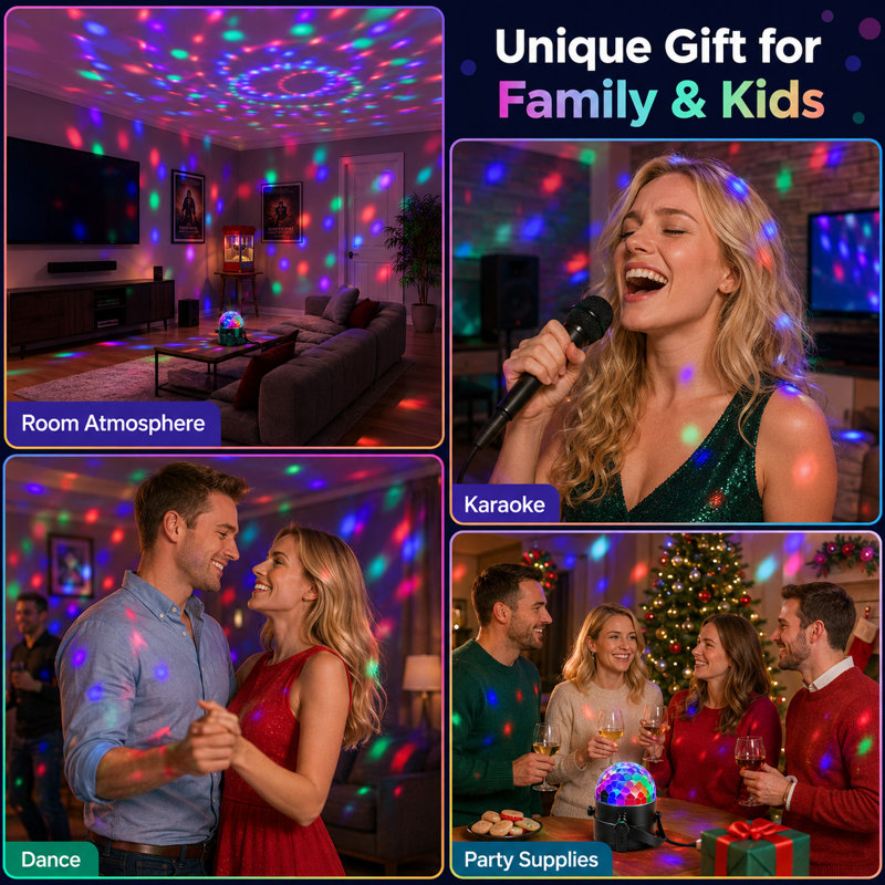 2-Pack Sound-Reactive Party Lights with Remote Control and Disco Ball Strobe Effects