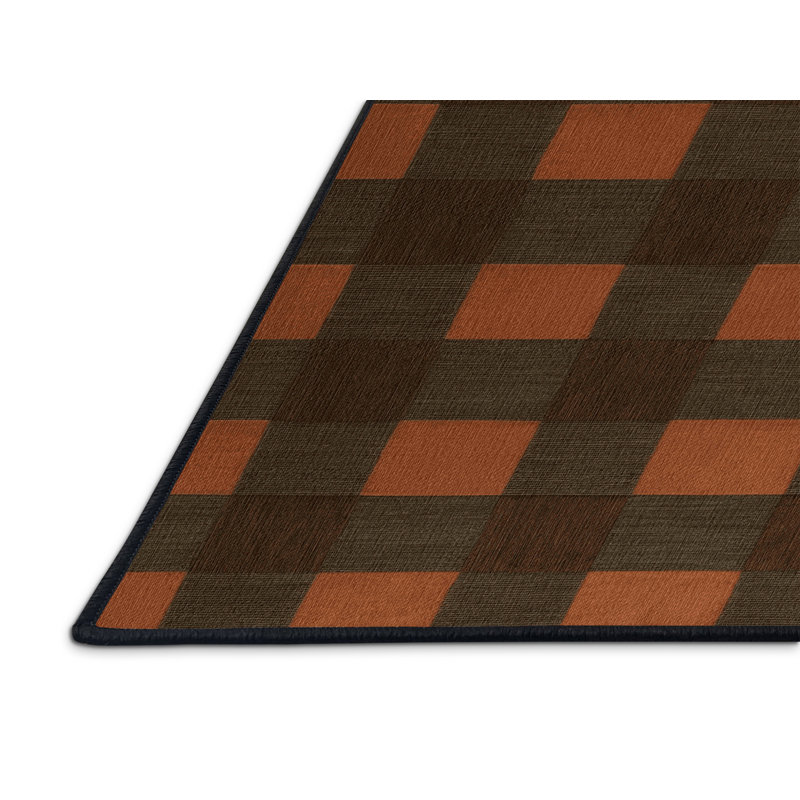 Machine Washable Checkered Brown Area Rug, Rectangle 7' x 10'