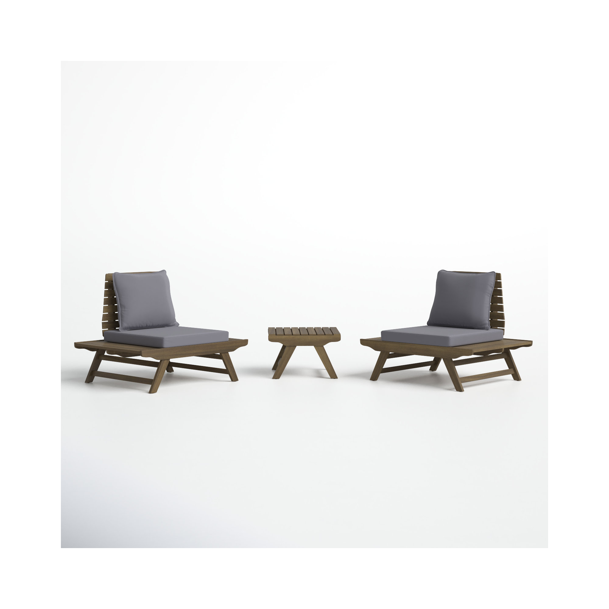 Cason Acacia 2 - Person Patio Conversation Set with Cushions, Gray Frame/Dark Gray Cushion