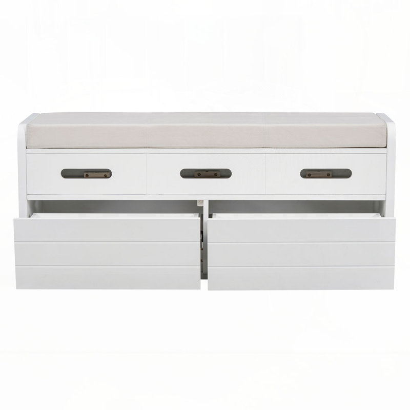 Rustic Storage Bench with 2 Drawers, Hidden Storage Space, White