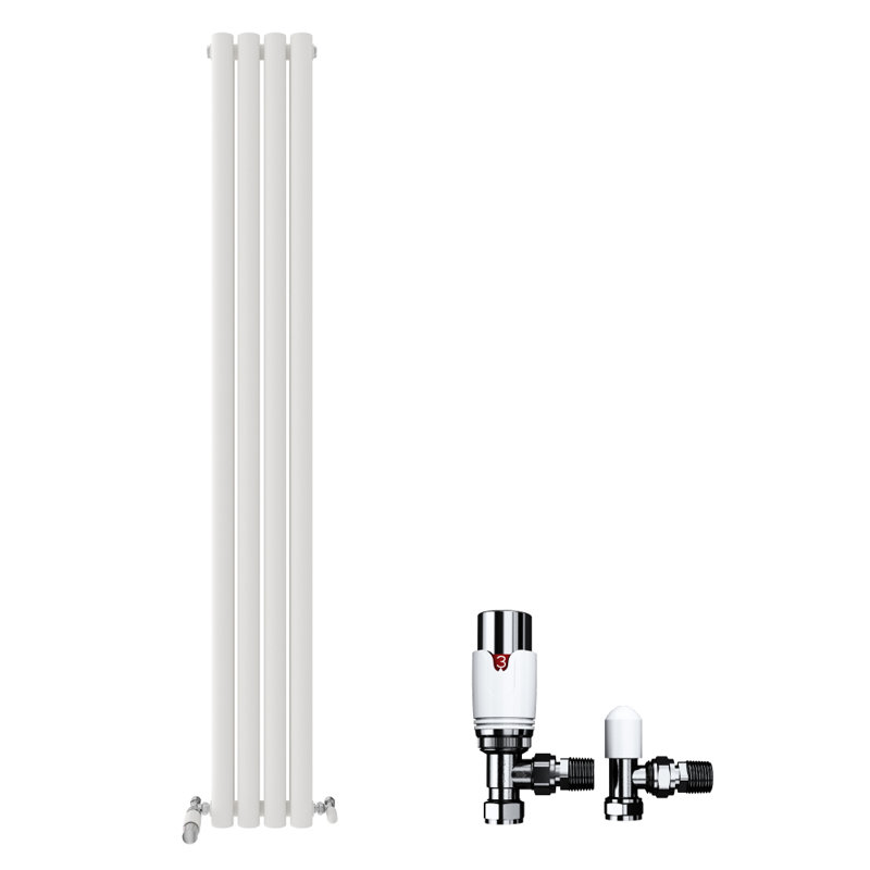 iBathUK Princia Vertical Double Oval Panel Radiator Angled Valve, White, 1800cm H x 240cm W x 79cm D