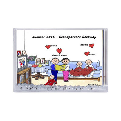 Personalized Grandma & Grandpa, 3 Children Snow Globe Frame Gift  6" x 4"
