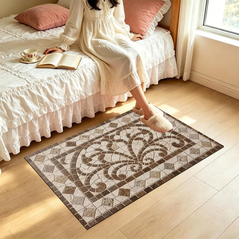  Tapis d'entrée antidérapant pour l'extérieur, 24 po x 36 po, mosaïque à volutes rétro, Mosaïque rétro à volutes