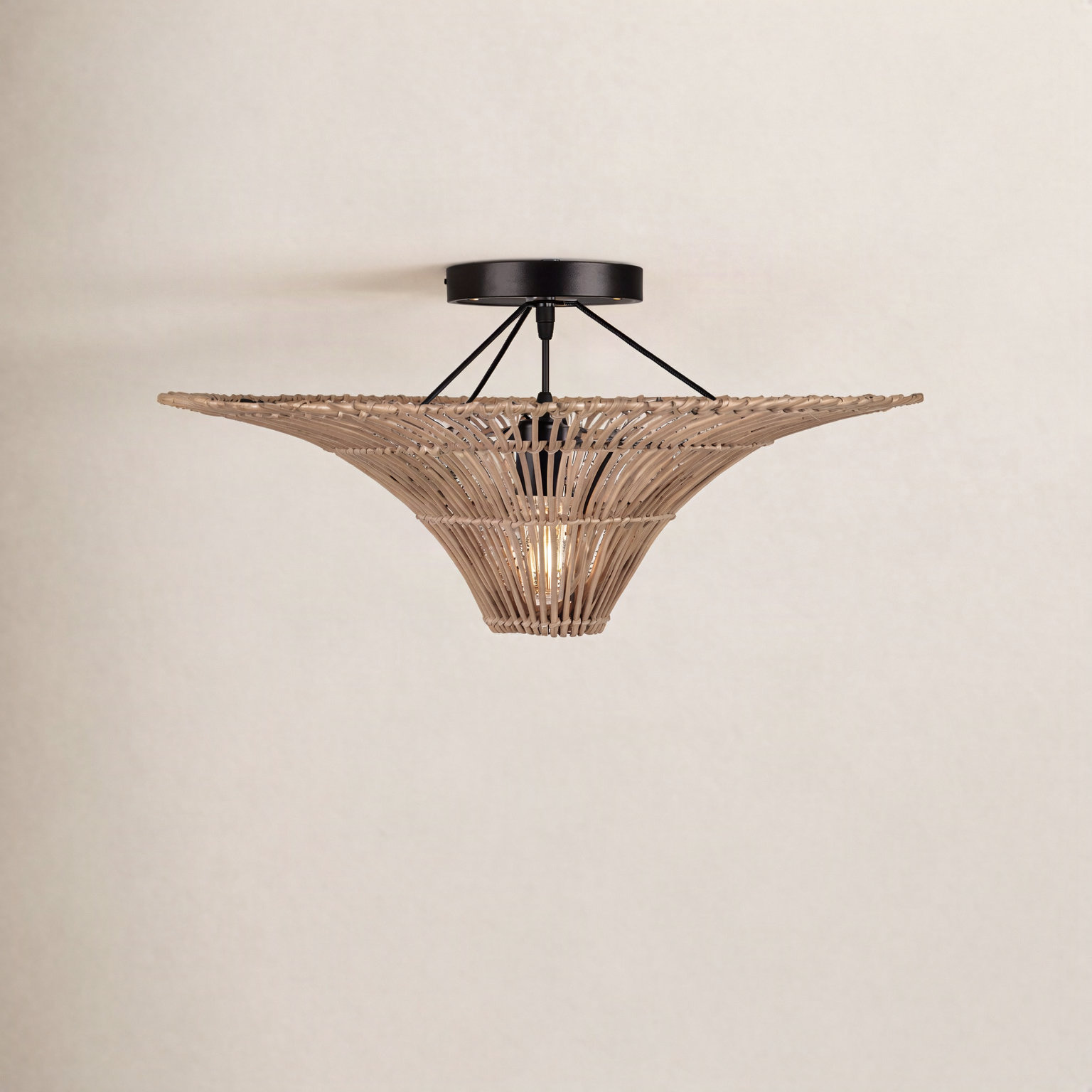 Single Light Rattan Dimmable Pendant, 13.77" H x 39.37" W x 39.37" D