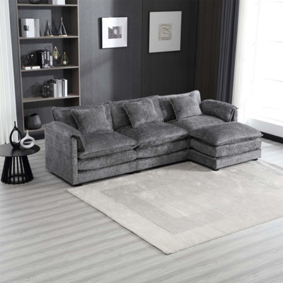 Modern Large Boucle Fabric L-Shape Sectional With Chenille Fabric And Movable Pedals, Perfect For Comfort And Style In Any Living Room.