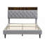 Base de lit plateforme tapissier avec tête de lit en tissu de lin, ports USB, station de charge pratique-406942526-406942527