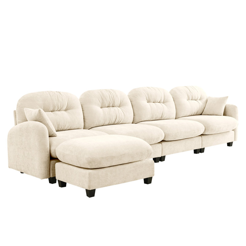 Modular 4 - Seat With , Chenille, Ergonomic Design, Pleated For Living Room Arrangement 4 Sectional Couch Soft Chenille Upholstery, , Seating Home Spaces