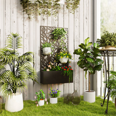 Lit de jardin surélevé en métal avec treillis, autoportant ou mural Outsunny avec panneau d'intimité pour jardin, patio, balcon Outsunny