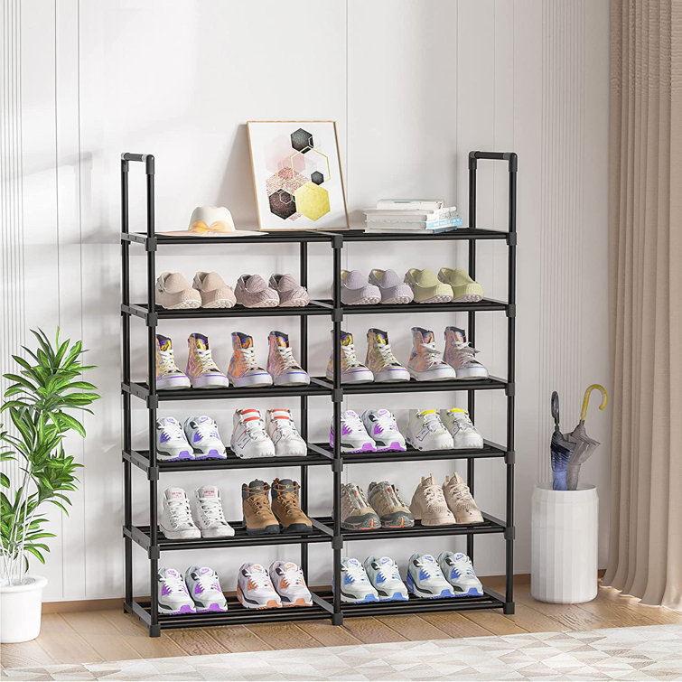 Upgrade 4-Tier Small Shoe Rack, Metal Stackable Kids Shoe Shelf Storage Shoe  Stand Organizer for Closet Entryway Hallway,Zapateras Organizer for Shoes(Black)  