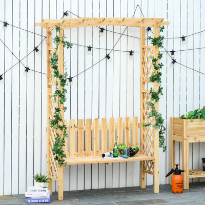Banc de jardin en bois verni avec treillis arqué - et élégant pour la vie en plein air