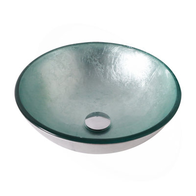 Tempered Glass Bathroom Sink with Pop-up Drain, Silver