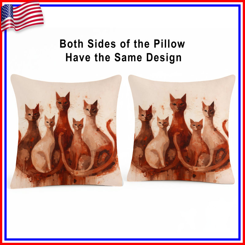 Coussins décoratifs Stylized Cat Illustration, 18 x 18 pouces, Chocolat noir et ivoire clair