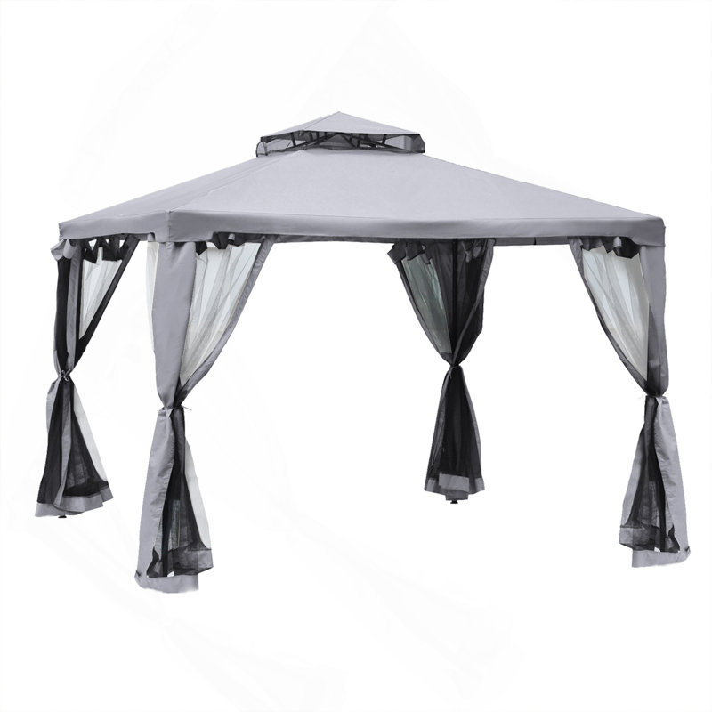 9. 6' X 9. 6' Patio Gazebo, Outdoor Canopy Shelter With 2 - Tier Roof And Netting, Steel Frame