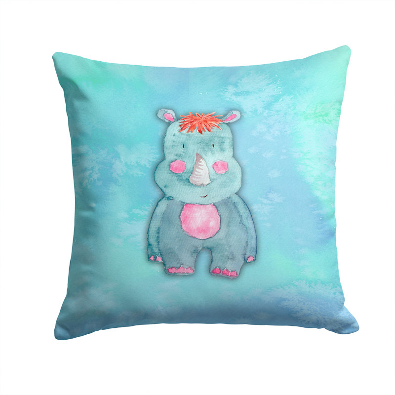 Coussin décoratif intérieur/extérieur aquarelle rhinoceros, 14 po x 14 po