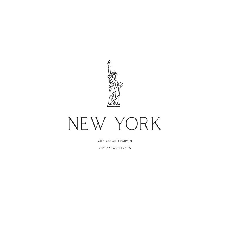 New York Coordinates With Statue Of Liberty Sketch by Blursbyai - No Frame Gallery-Wrapped Canvas Giclée on Canvas