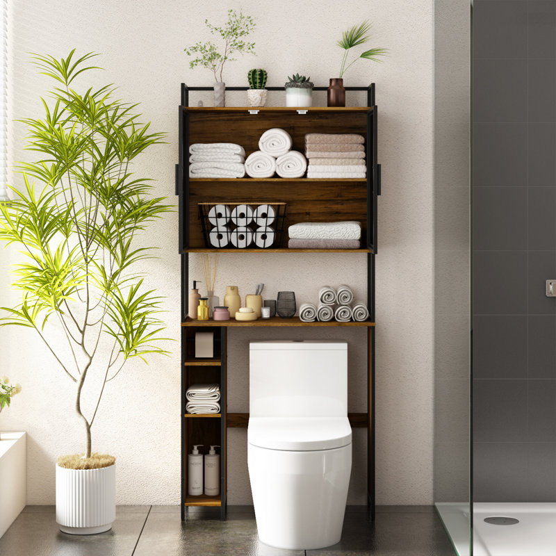 Brown Freestanding Over-the-Toilet Storage Cabinet with Adjustable Shelves