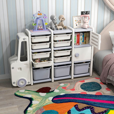 Organisateur de rangement pour jouets pour enfants avec 2 armoires et 11 bacs amovibles pour salle de jeux, chambre à coucher