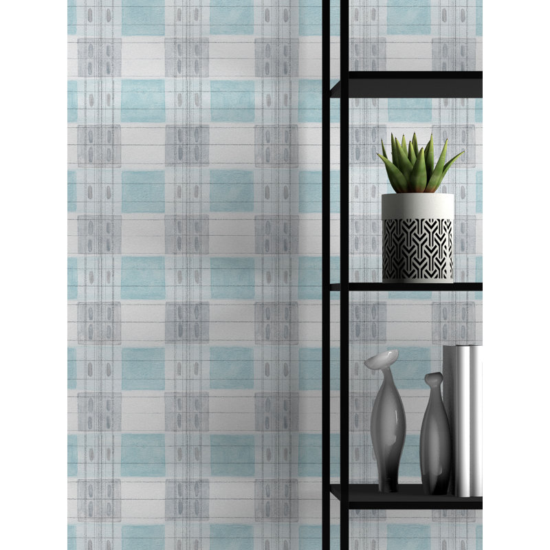 Collins Avenue Plaid Wallpaper, Blue/Gray