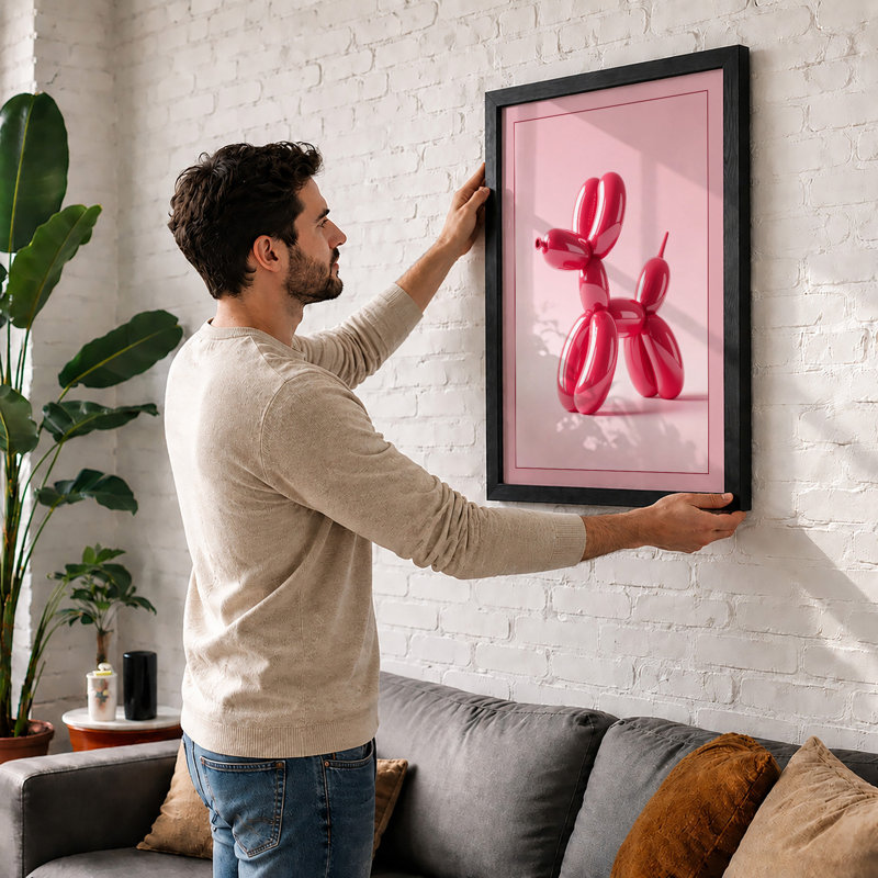 Balloon Pup Pop Art - Framed Print, A3 - 42.0 x 29.7 cm, Walnut