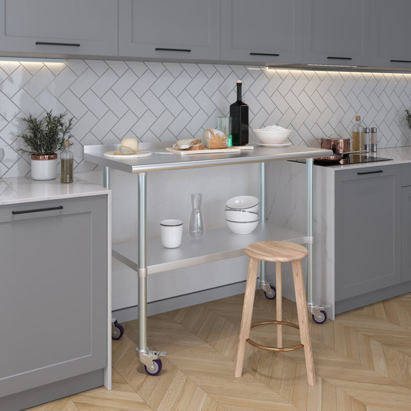 48'' Stainless Steel Work Table with Backsplash and Casters
