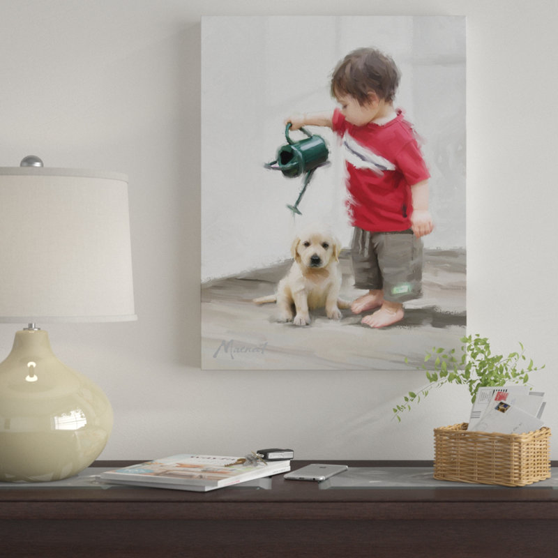 «Boy and Puppy», reproduction sur toile, H 19 po x l 14 po x P 2 po