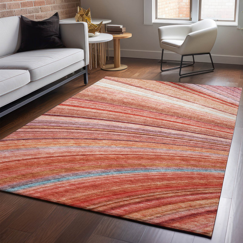 Premium Machine Washable Cerrito AMF585 Terracotta Rug, Rectangle 5' x 7'6"