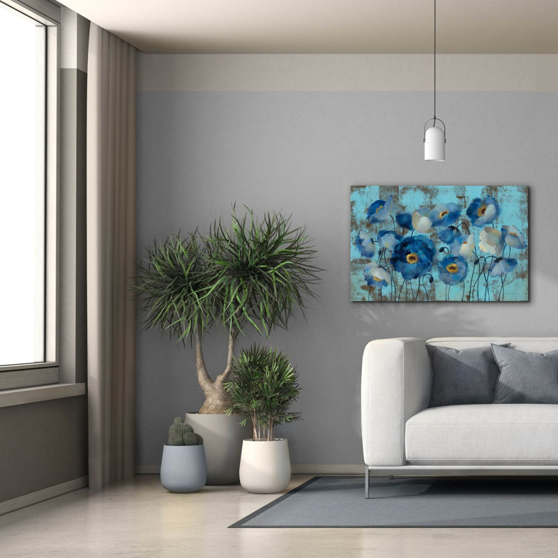  «Aquamarine Floral On Blue» par Silvia Vassileva, art mural sur toile, 40 po x 26 po