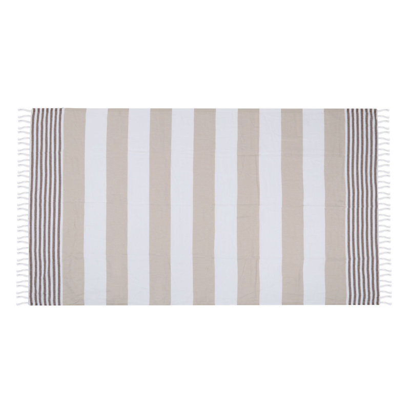Serviette de plage 100% coton Hallas, Brun clair / jaune