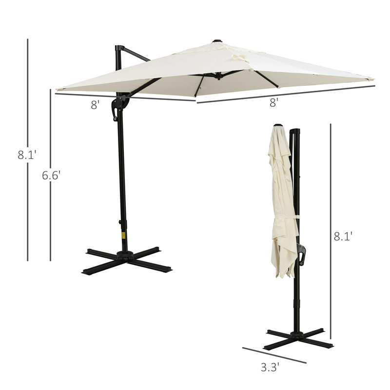 Parasol de patio en porte-à-faux 8 pieds Outsunny, H 3,2 po x l 3,1 po x P 3,1 po, Blanc