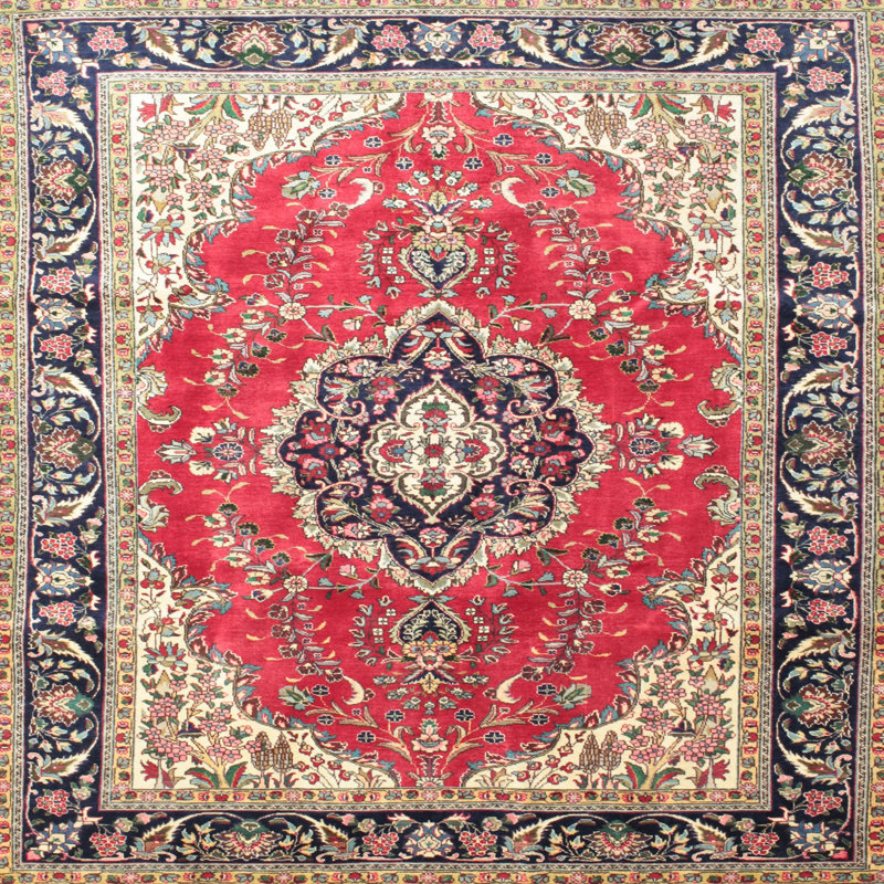 Tapis décoratif rouge kaliyah oriental, Carré 6 pi