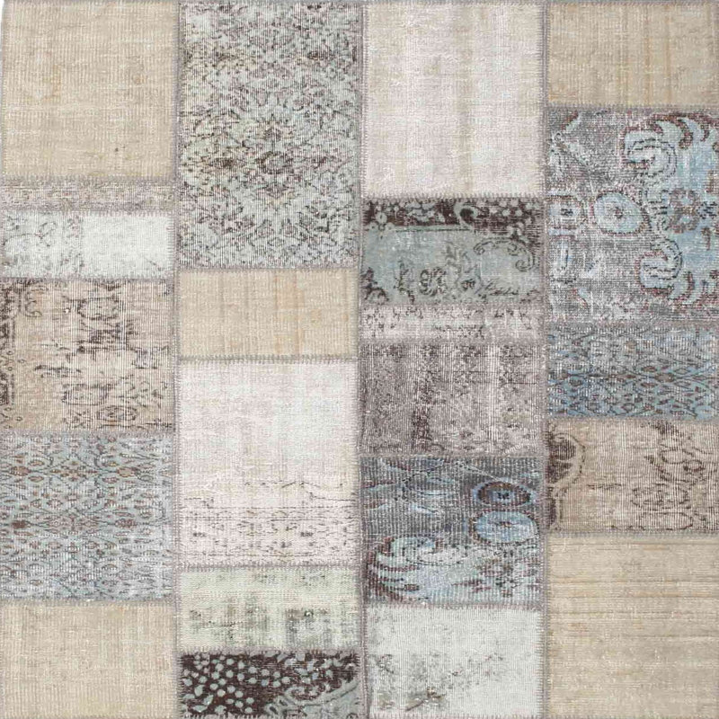 Tapis gris/beige/noir contemporain, Carré 5 pi